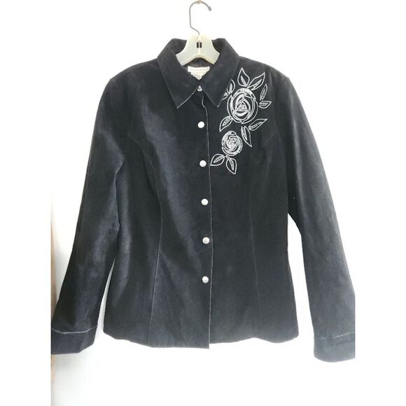 Rita Closet Women Black w/Silver Floral Embroideredy 100% Suede Jacket sz Large - Picture 2 of 10